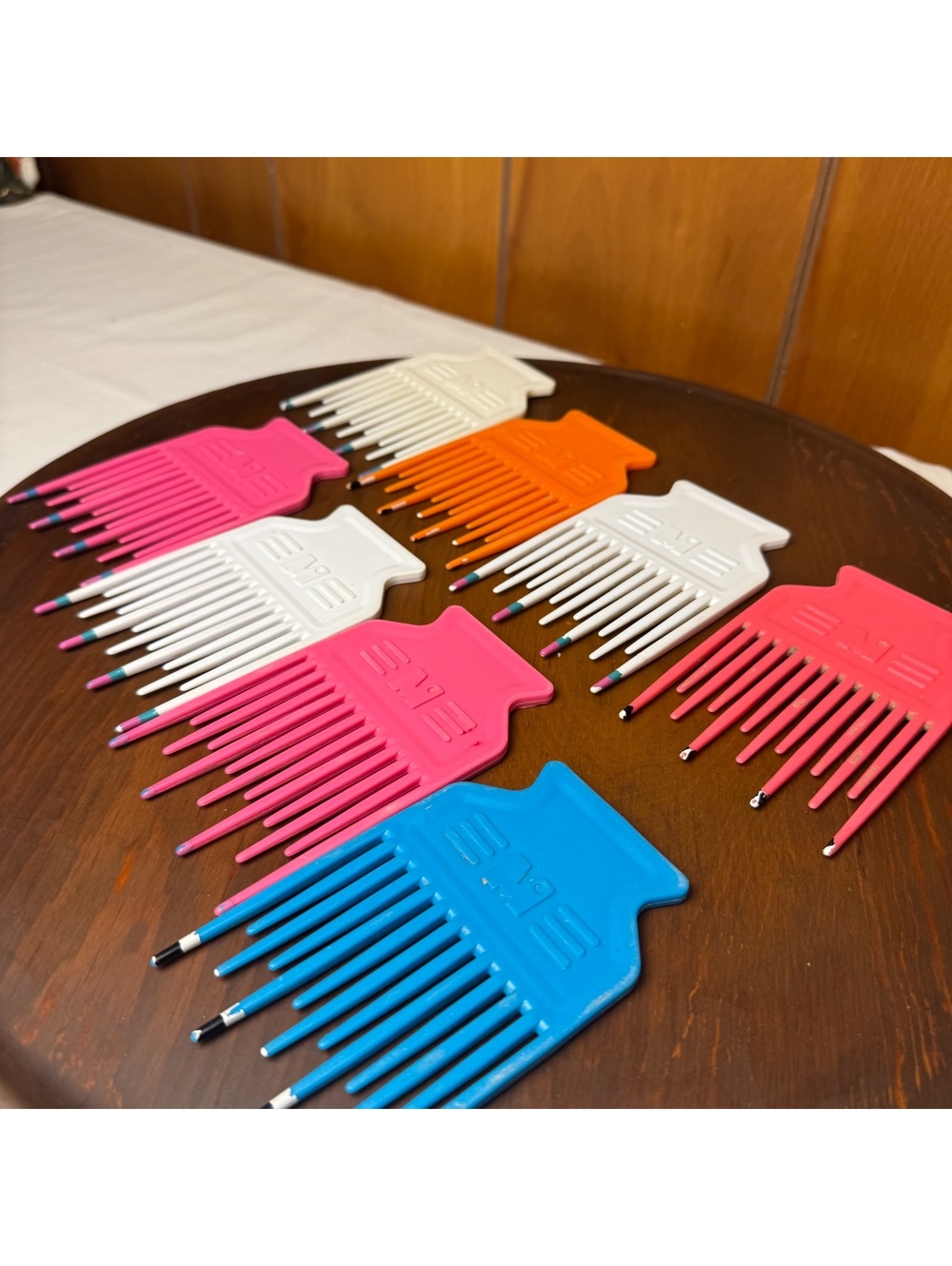 Set of 8 Vintage Plastic Hair Picks Afro Combs Bright Colors 3x5 Retro Styling